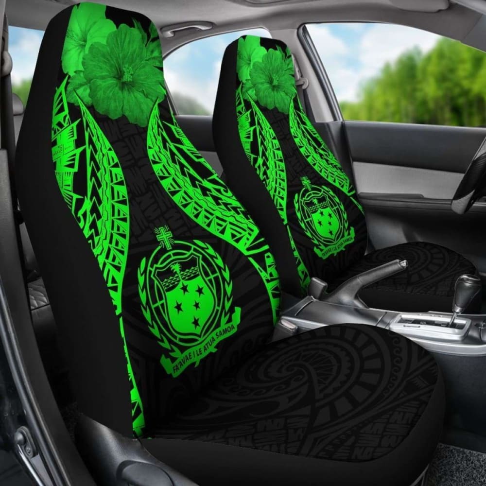 Samoa Polynesian Car Seat Covers Pride Seal And Hibiscus Green - 232125 - YourCarButBetter
