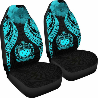 Samoa Polynesian Car Seat Covers Pride Seal And Hibiscus Neon Blue - 232125 - YourCarButBetter