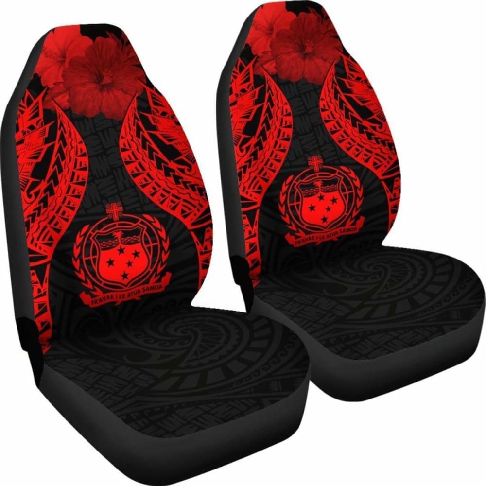 Samoa Polynesian Car Seat Covers Pride Seal And Hibiscus Red - 232125 - YourCarButBetter