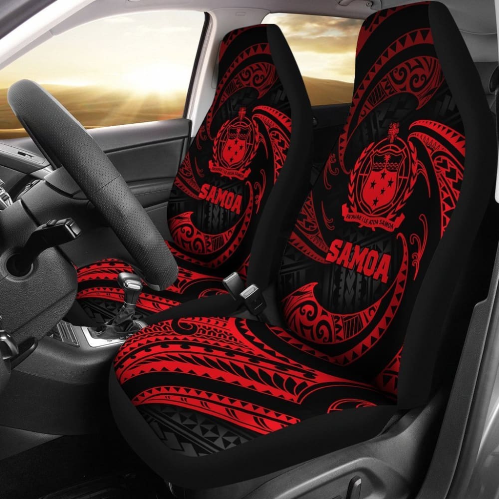 Samoa Polynesian Car Seat Covers - Red Tribal Wave - 093223 - YourCarButBetter
