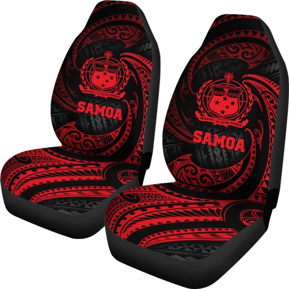Samoa Polynesian Car Seat Covers - Red Tribal Wave - 093223 - YourCarButBetter