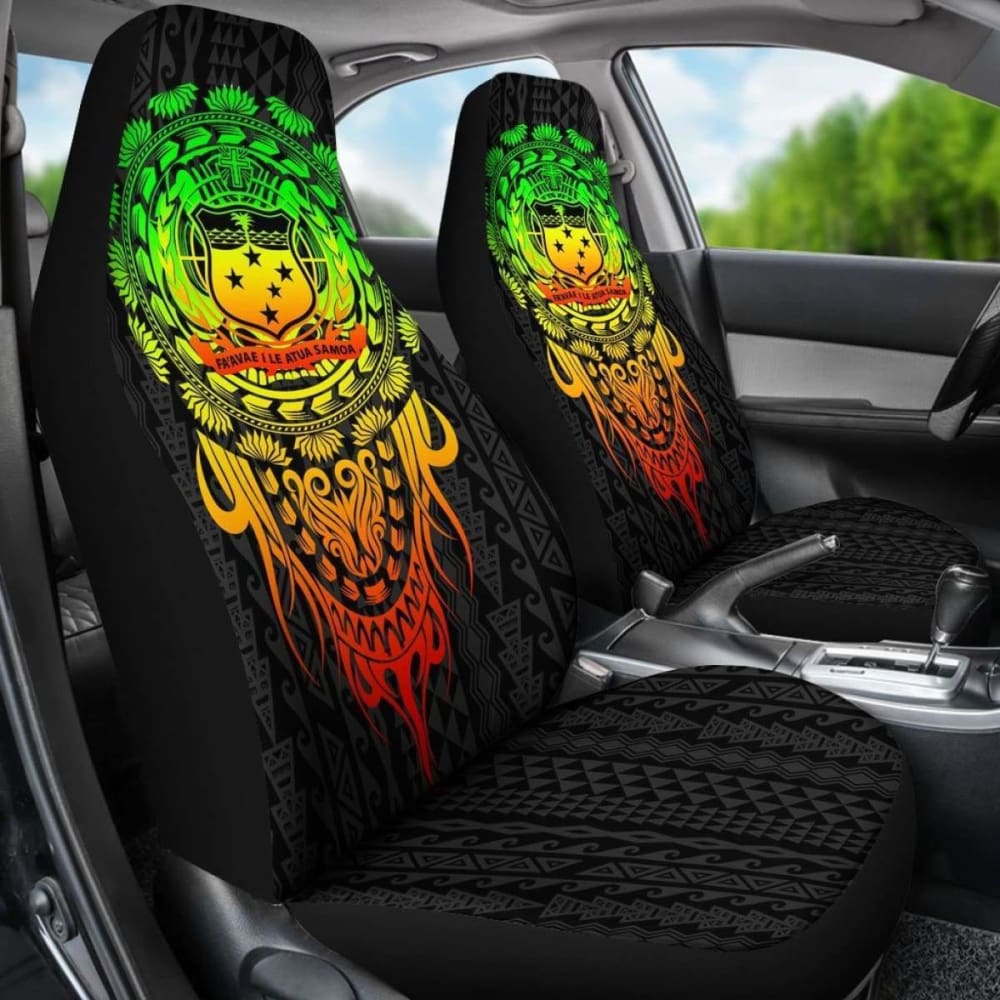 Samoa Polynesian Car Seat Covers - Tattoo Pattern With Seal - 12 174914 - YourCarButBetter