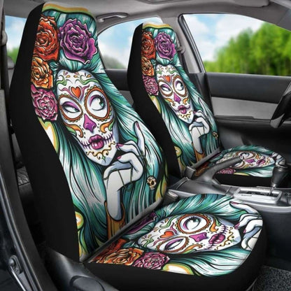 Set 2 Day Of The Dead Car Seat Cover Sugar Skulls 101207