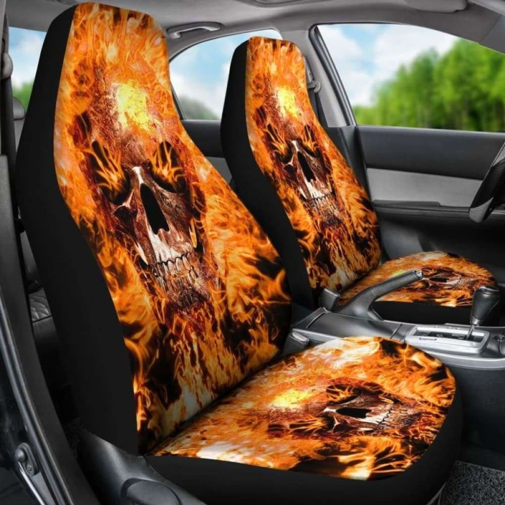 Set 2 Flaming Fire Skull Gothic Skull Car Seat Covers 172727