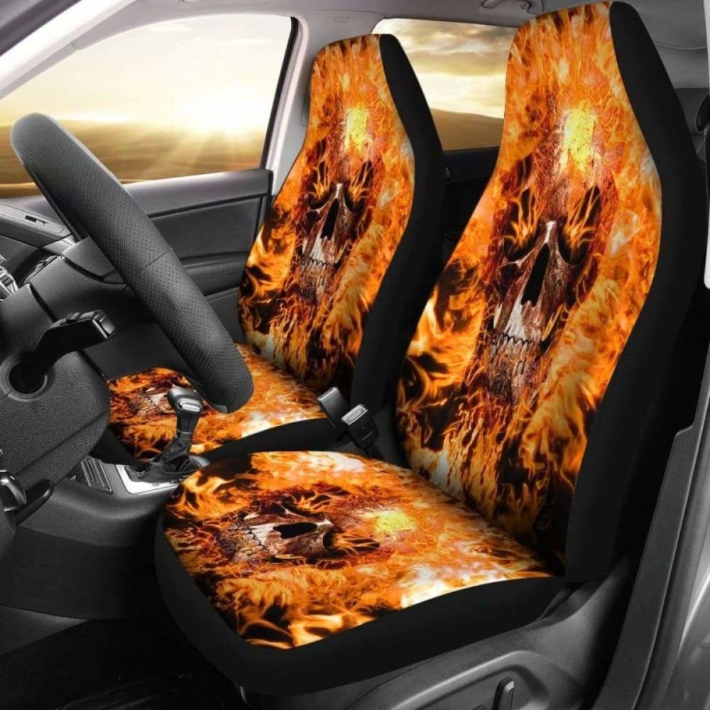 Set 2 Flaming Fire Skull Gothic Skull Car Seat Covers 172727