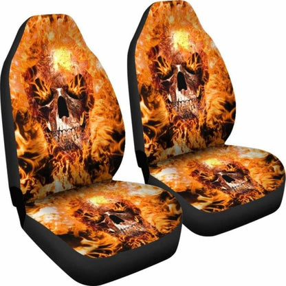Set 2 Flaming Fire Skull Gothic Skull Car Seat Covers 172727