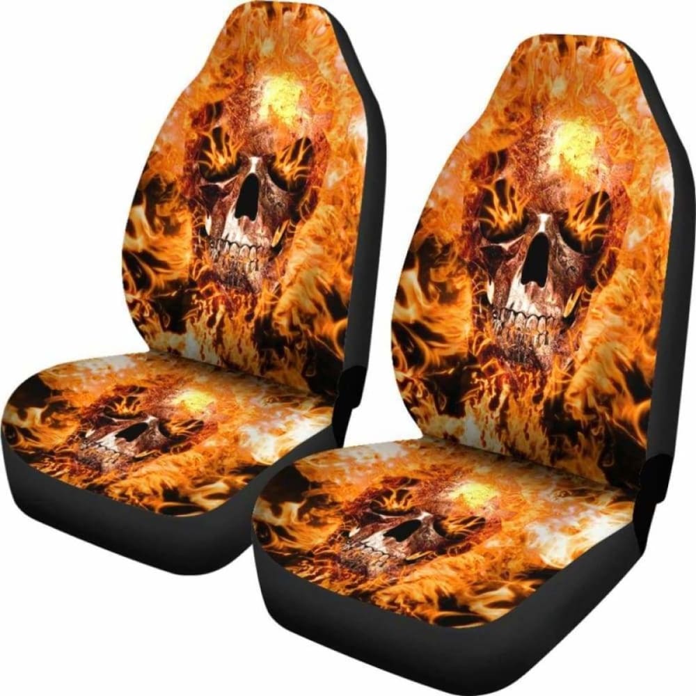Set 2 Flaming Fire Skull Gothic Skull Car Seat Covers 172727
