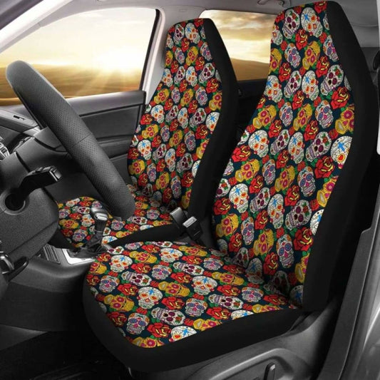 Set 2 Flower Sugar Skull Seat Covers 101207