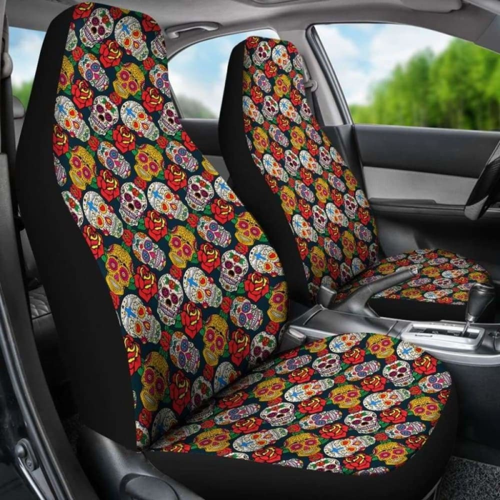 Set 2 Flower Sugar Skull Seat Covers 101207