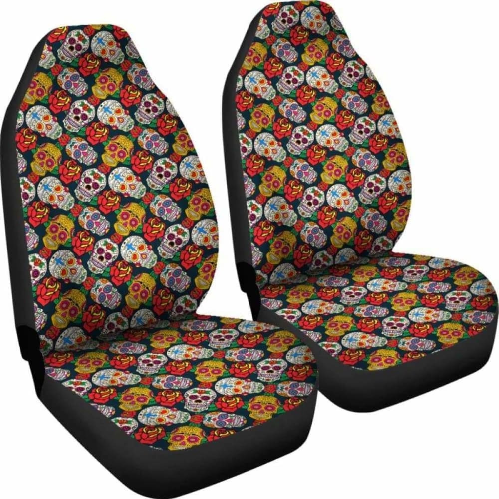 Set 2 Flower Sugar Skull Seat Covers 101207
