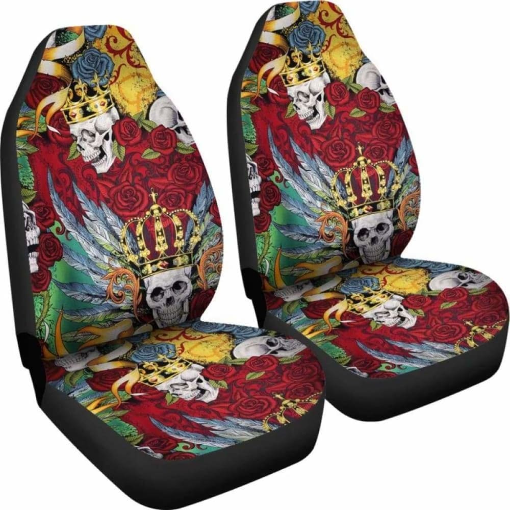 Set 2 King Skull Gothic Seat Cover Sugar Skulls 101207