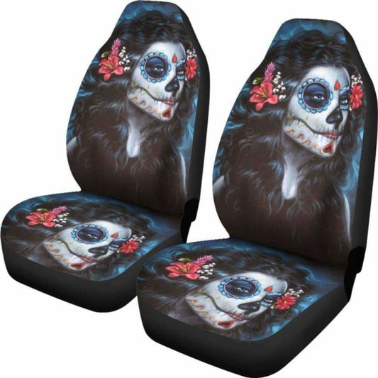 Set 2 Pcs Beautiful Girl Seat Cover Sugar Skulls 101207