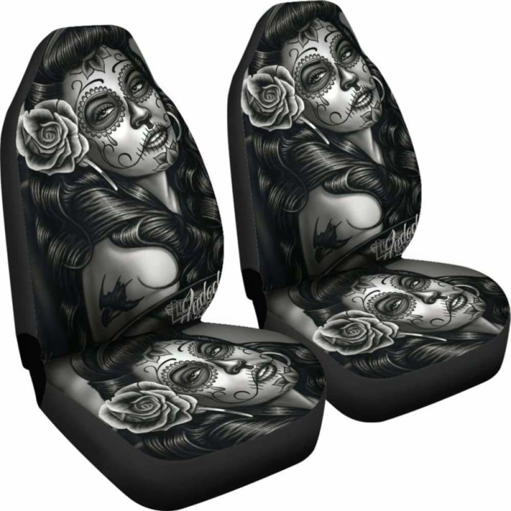 Set 2 Pcs Beautiful Girl Seat Cover Sugar Skulls 101207