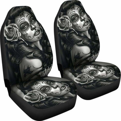 Set 2 Pcs Beautiful Girl Seat Cover Sugar Skulls 101207