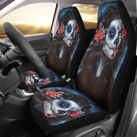 Set 2 Pcs Beautiful Girl Seat Cover Sugar Skulls 101207