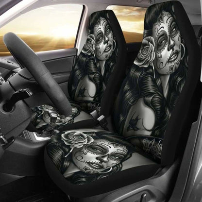 Set 2 Pcs Beautiful Girl Seat Cover Sugar Skulls 101207