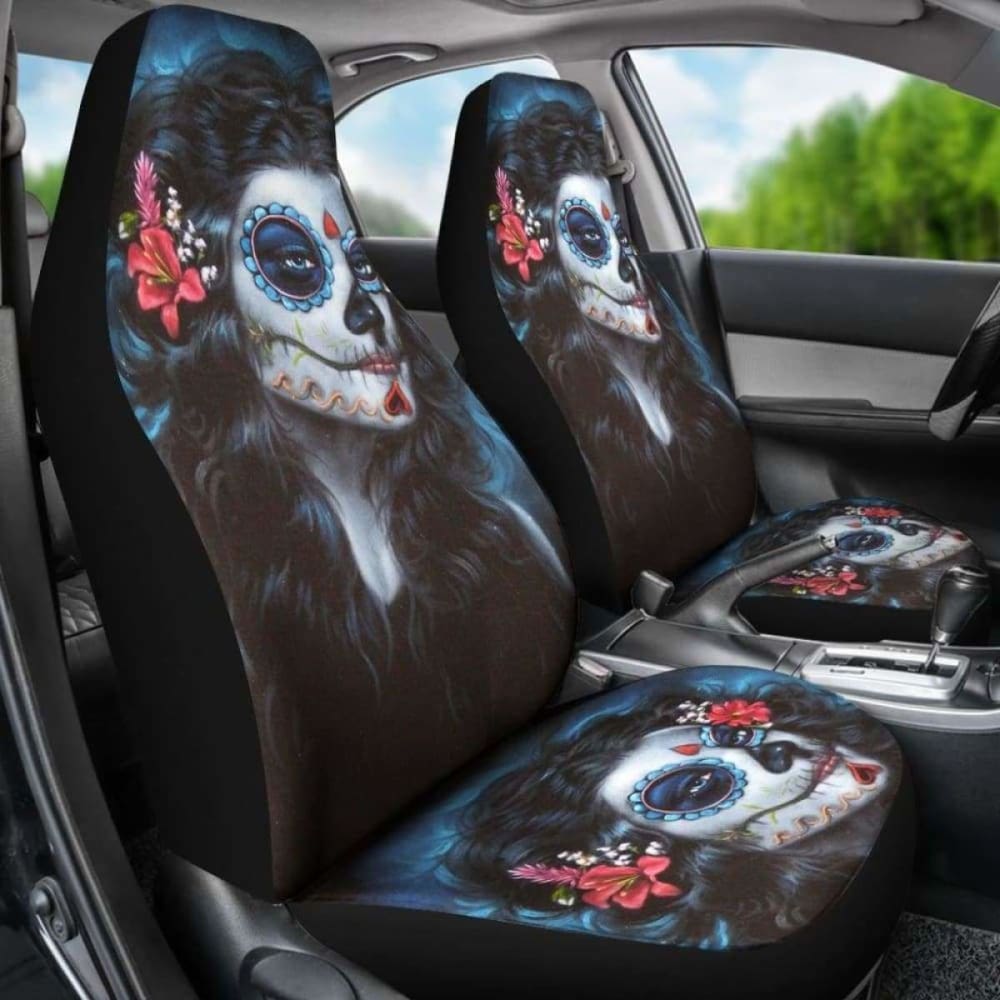 Set 2 Pcs Beautiful Girl Seat Cover Sugar Skulls 101207