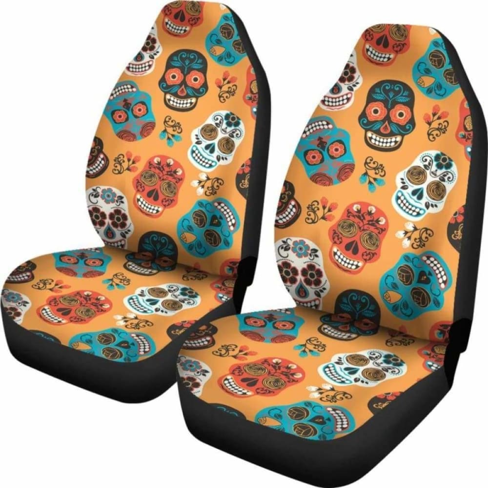 Set 2 Pcs Car Seat Cover Sugar Skulls 101207