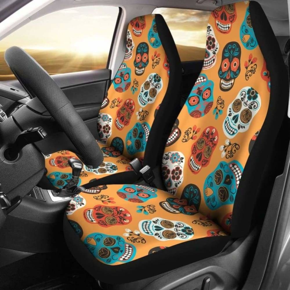Set 2 Pcs Car Seat Cover Sugar Skulls 101207