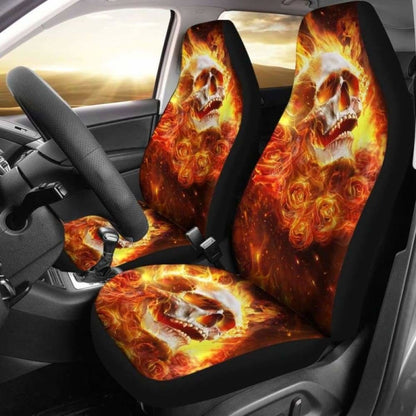 Set 2 Pcs Flaming Skull Fire Skull Seat Cover Sugar Skulls 101207