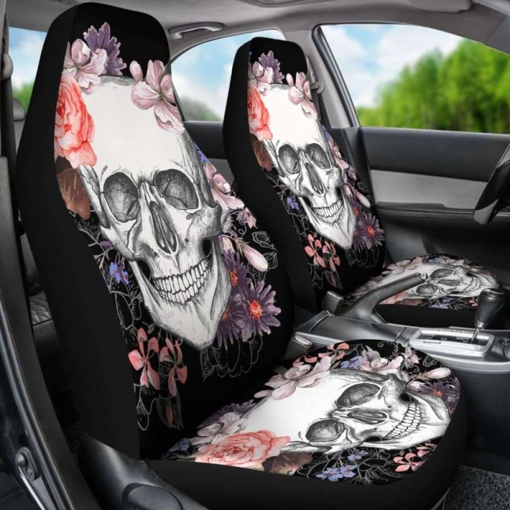 Set 2 Pcs Floral Gothic Sugar Skull Car Seat Covers 172727