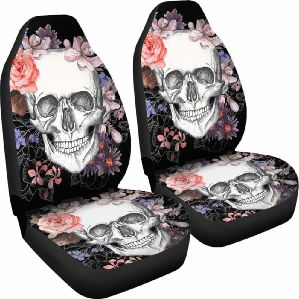 Set 2 Pcs Floral Gothic Sugar Skull Car Seat Covers 172727