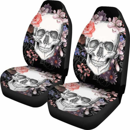 Set 2 Pcs Floral Gothic Sugar Skull Car Seat Covers 172727