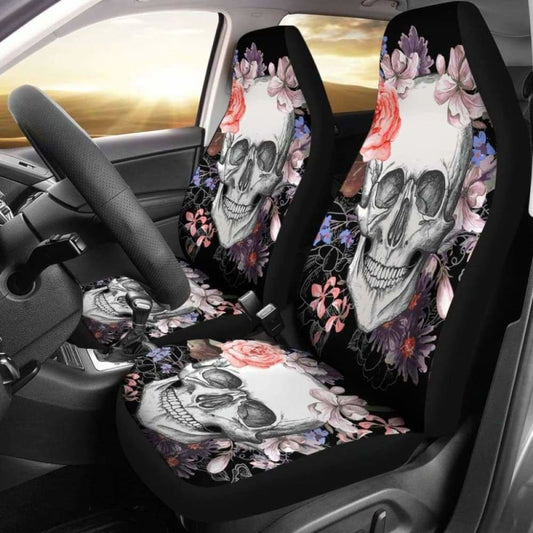 Set 2 Pcs Floral Gothic Sugar Skull Car Seat Covers 172727