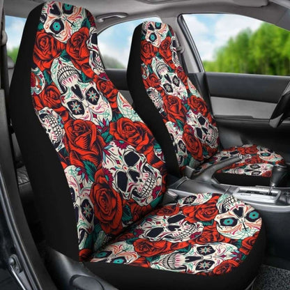 Set 2 Pcs Floral Sugar Skull Car Seat Covers 101207