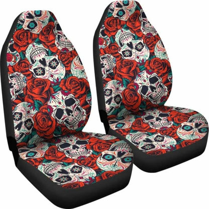 Set 2 Pcs Floral Sugar Skull Car Seat Covers 101207