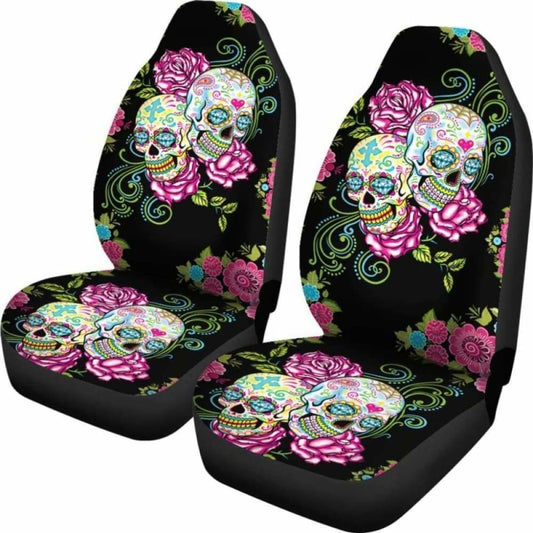 Set 2 Pcs Floral Sugar Skull Car Seat Covers 101207