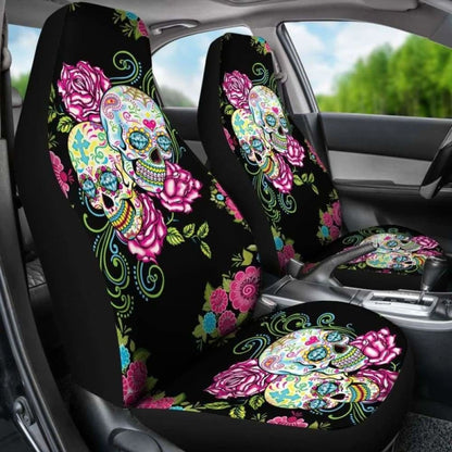 Set 2 Pcs Floral Sugar Skull Car Seat Covers 101207
