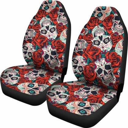 Set 2 Pcs Floral Sugar Skull Car Seat Covers 101207