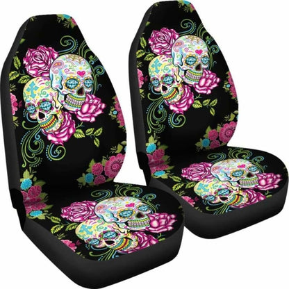 Set 2 Pcs Floral Sugar Skull Car Seat Covers 101207