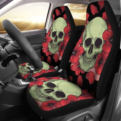 Set 2 Pcs Floral Sugar Skull Day Of The Dead Skull Car Seat Covers 101207