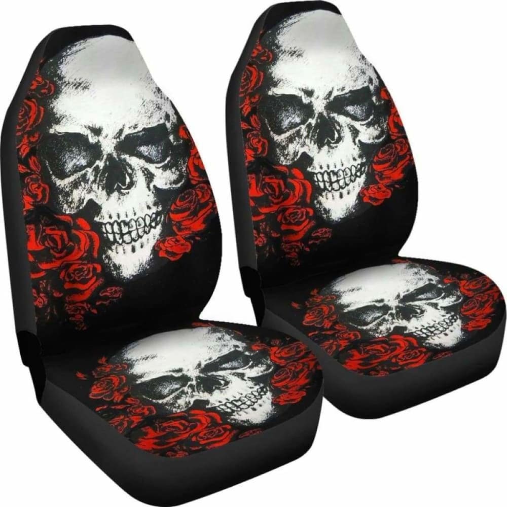 Set 2 Pcs Floral Sugar Skull Day Of The Dead Skull Car Seat Covers 101207