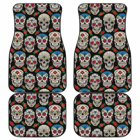 Set 2 Pcs Floral Sugar Skull Day Of The Dead Skull Car Seat Covers 101207