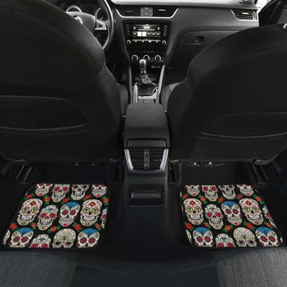 Set 2 Pcs Floral Sugar Skull Day Of The Dead Skull Car Seat Covers 101207