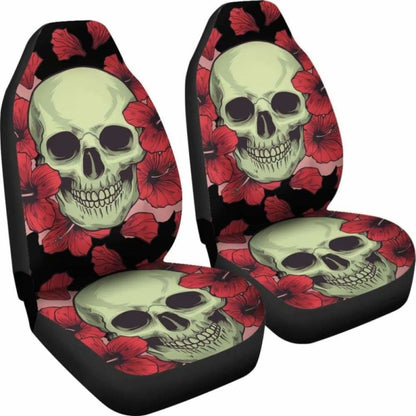 Set 2 Pcs Floral Sugar Skull Day Of The Dead Skull Car Seat Covers 101207