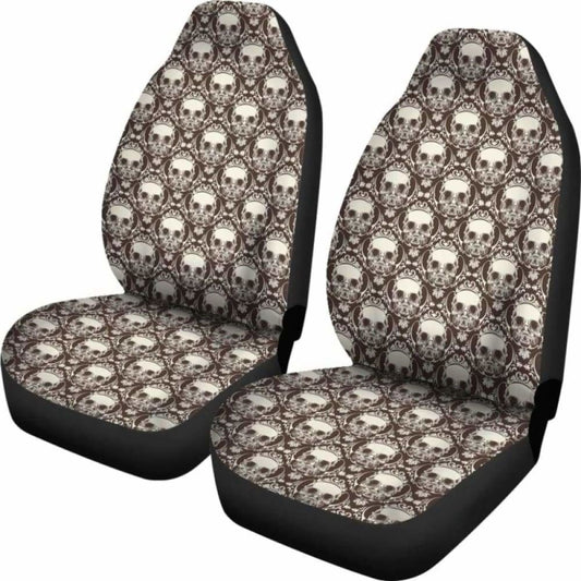 Set 2 Pcs Floral Sugar Skull Day Of The Dead Skull Car Seat Covers 101207