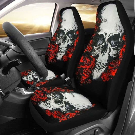 Set 2 Pcs Floral Sugar Skull Day Of The Dead Skull Car Seat Covers 101207
