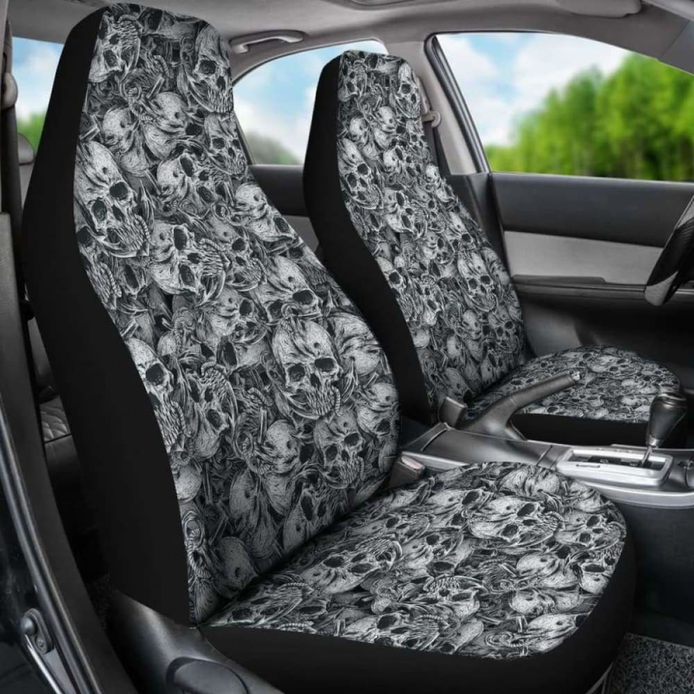 Set 2 Pcs Floral Sugar Skull Day Of The Dead Skull Car Seat Covers 101207