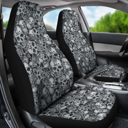 Set 2 Pcs Floral Sugar Skull Day Of The Dead Skull Car Seat Covers 101207