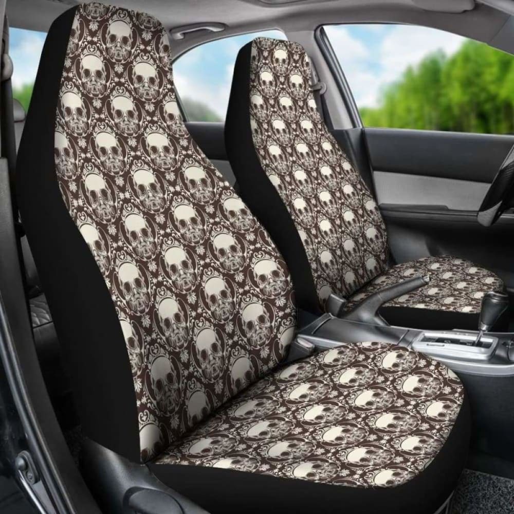 Set 2 Pcs Floral Sugar Skull Day Of The Dead Skull Car Seat Covers 101207