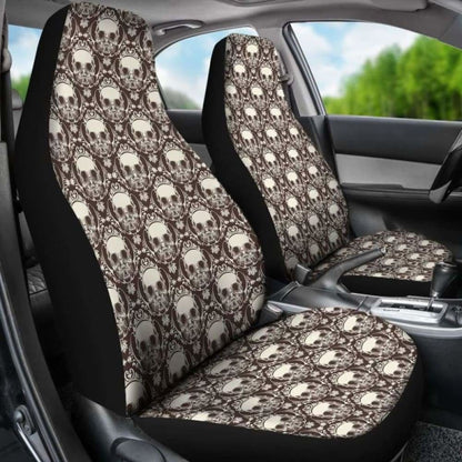 Set 2 Pcs Floral Sugar Skull Day Of The Dead Skull Car Seat Covers 101207