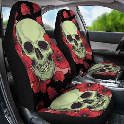 Set 2 Pcs Floral Sugar Skull Day Of The Dead Skull Car Seat Covers 101207