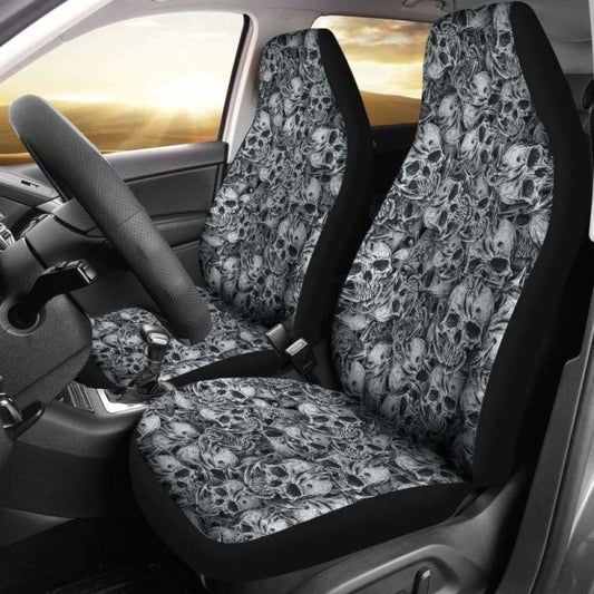 Set 2 Pcs Floral Sugar Skull Day Of The Dead Skull Car Seat Covers 101207