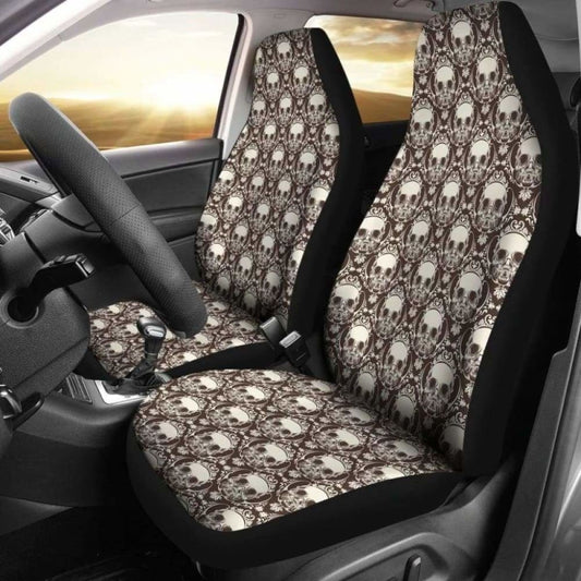Set 2 Pcs Floral Sugar Skull Day Of The Dead Skull Car Seat Covers 101207