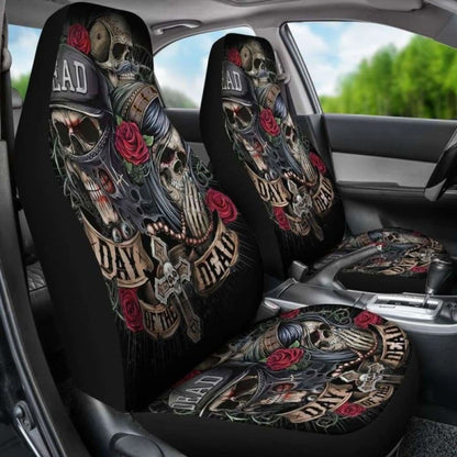 Set 2 Pcs Gothic Day Of The Dead Sugar Skull Car Seat Covers 172727