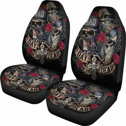 Set 2 Pcs Gothic Day Of The Dead Sugar Skull Car Seat Covers 172727